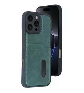 İphone 16 Sara Kartvizitli Deri - Koyu Yeşil