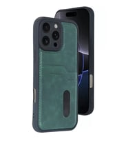 İphone 16 Sara Kartvizitli Deri - Koyu Yeşil