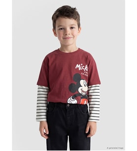 LCW Kids Bordo Mickey Mouse Baskılı Erkek Çocuk Tişört