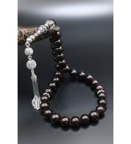 925 Ayar Gümüş Tesbih Doğal Garnet - Lal Taşlı 10 Mm Küre Kesim 902566