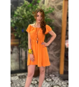 Turuncu Renk Fırfırlı Elbise