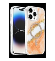 Onegif İphone 15 Pro Max Lotus Simli Magsafe Kapak - Turuncu