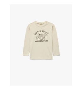 Koton Bisiklet Yaka Baskılı Bej Erkek Çocuk Uzun Kollu T-shirt 6WKB10378TK