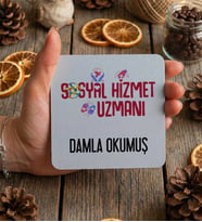 Kişiye Özel Sosyal Hizmet Uzmanı Bardak Altlığı  Hediyesi (Beyaz)