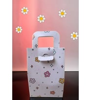 5 Adet Pembe Çiçekli Karton Çanta - Hediye Paketi -  Doğumgünü Hediye 10x15 cm (Kahverengi)