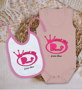 BK Kids Kişiye Özel İsimli Pembe %100 Pamuklu Askılı Sıfır Kol Bebek Body Zıbın ve Mama Önlüğü Hediye Seti-2