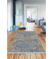 Mavi Vintage Dokuma Pamuk Tabanlı Kaymaz Kilim KLM130