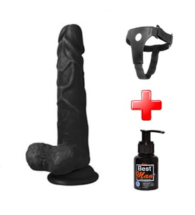 OdinsShop 19 cm Belden Bağlamalı Realistik Siyahi Penis + Kemer + Kayganlaştırıcı Hediyeli