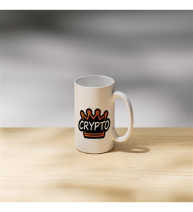 Taçlı Crypto Yazılı Logo Çift Taraflı Baskılı Porselen Kupa Bardak