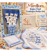 Kişiye Özel Bebek Battaniyesi ve Peluş Ayıcık Buketi – 5 Ayıcıklı Set