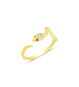 Gümüş altın yaldızlı zirkon taşlı üstten ayarlanabilir yılan yüzük SGTL12229GOLD (Rose)