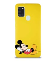 Samsung Galaxy A21S Soft Premier Kapak Mickey Mouse-F Tasarımlı Silikon Kılıf - Sarı (Şeffaf)