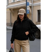 Kadın Fermuarlı Kapüşonlu Cepli İçi Polarlı Sweatshirt (Siyah)