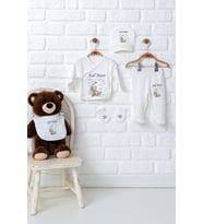 Pia Baby Premium %100 Pamuk 5’li Zıbın Set  İsme Özel Hastane Çıkışı Yenidoğan Bebek Hediyesi 5018-08 (Ekru)