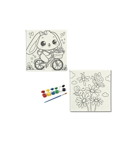Okul Etkinliği-2'li Tuval Boyama Seti. 20x20 Cm Uv Baskı 6 Akrilik Boya 1 Fırça-model-54