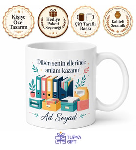 İsimli Dosya Klasör Desenli Sekreter Kupası Özel Baskılı Hediye Bardak