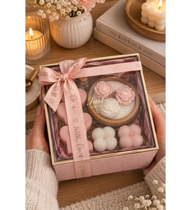 Kokulu Mum Hediye Kutusu Gül ve Aşk - Mumelia Candles Doğal Soya Mum Seti El Yapımı Özel Tasarım