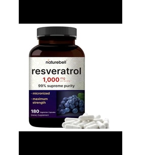 NatureBell Resveratrol 1000mg  180 Veggie Capsules, 99% Pure Trans-Resveratrol 3742 (Renksiz)