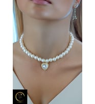 xtaki -  Zirkon taşlı kalpli kolye - İnci kolye - Kalp kolye - Altın kalpli kolye - Parlak zirkon Kalp Kolye Hediye kolye
