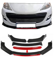 Peugeot 307 Kırmızı Renkli Şeritli Dilli Ön Lip 4 Prç Parlak Siyah ABS
