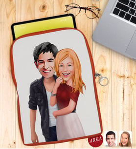 BK Gift Kişiye Özel Sevgililer Karikatürlü Taşınabilir Koruyucu Tablet Kılıfı & Organizer Çanta - Turuncu-90