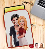 BK Gift Kişiye Özel Sevgililer Karikatürlü Taşınabilir Koruyucu Tablet Kılıfı & Organizer Çanta - Turuncu-90
