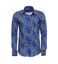 Çiçek Desenli Uzun Kollu Slim Fit İndigo Erkek Gömlek - Wessi