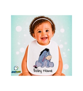Kişiye Özel Eeyore Keten Bebek Mama Önlüğü – Yumuşak, Emici, Yıkanabilir, Özel Tasarım P082