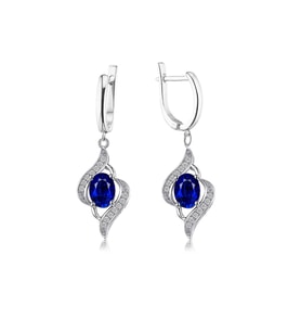 Safir Taşlı Gözyaşı Damla Model Sallantılı Kadın Gümüş Küpe (Mavi)