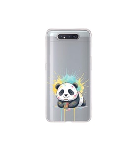 Samsung Galaxy A80 ile Uyumlu Splash Panda Tasarımlı Şeffaf Silikon Kılıf