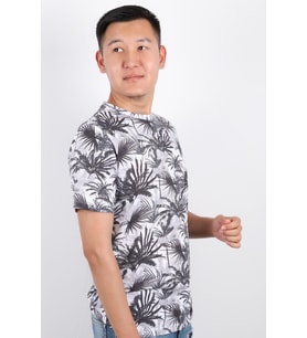Erkek Bisiklet Yaka Baskılı T-shirt %100 Pamuk Tişört