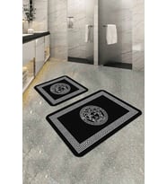 Siyah Çerçeve Temalı Banyo Halısı Klozet Paspas Seti BS350