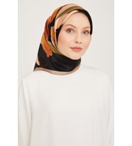 Armine Nostalji Serisi İpek Sura Eşarp 9042DS-06 (Siyah-Kıremıt)