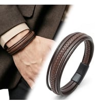 Premium Kahve Tüp Örgü Ve Çoklu Deri Bileklik - Zamak Kilit 31833B2D5Z