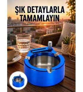 Yuvarlak Metal Küllük Çakmak Entegreli Dayanıklı Yapı Yeni Nesil