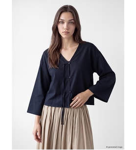 LCW Modest Lacivert Süslü Düğmeli Oversize Kadın Kimono