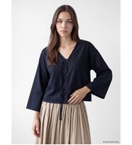 LCW Modest Lacivert Süslü Düğmeli Oversize Kadın Kimono