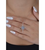 925 Ayar Gümüş Rose Zirkon Taşlı Nazar Sirius Yıldızı Kolye