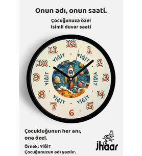 İsme Özel Uzaydan Yükselen Roket Çocuk Odası Duvar Saati Orta Boy 30 cm Siyah Camlı Sessiz