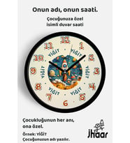 İsme Özel Uzaydan Yükselen Roket Çocuk Odası Duvar Saati Orta Boy 30 cm Siyah Camlı Sessiz