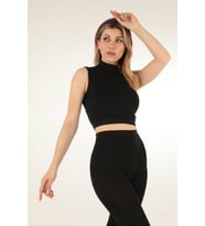 Mio Studio Turtleneck Sports Kısa Üst (Siyah)