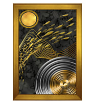 Balıklar ve Soyut Şekiller Motifli Kanvas Tablo 50 x 70 cm Gold Çerçeve
