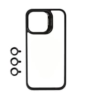 iPhone 15 Pro Kılıf Kamera Lens Korumalı Standlı Klon Lensli Kılıf (Siyah)
