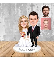 Kişiye Özel Evlilik Modelli Hediye Ahşap Karikatür Biblo