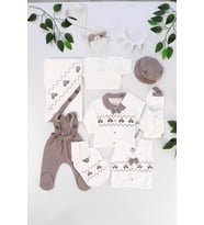 Erkek Bebek Kahverengi Lüks Kanaviçeli 10 Lu Hastane Çıkışı Seti STL6639