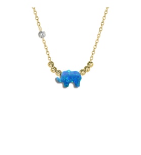 Demas Gold  Pirlanta 14 Ayar Altin Dorikalı Mavi Opal Fil Taşlı Kolye