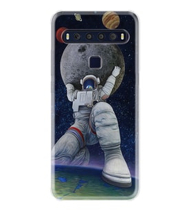 TCL 10L 10 Plus 10SE 20E 20SE 30SE L7 Kılıf Desemli Silikon Astronot ve Dünya 1759