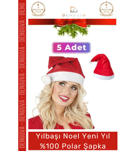 Özel Üretim Yıkanabilir Ucu Ponponlu Çocuk Yetişkin Yılbaşı Noel Baba %100 Polar Şapka 5 Adet