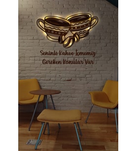 Lucenda Led Işıklı 3 Katmanlı Kişiye Özel Kahve Fincanı Figürlü Tablo Mutfak Ve Cafe Duvar Dekorasyonu