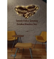 Lucenda Led Işıklı 3 Katmanlı Kişiye Özel Kahve Fincanı Figürlü Tablo Mutfak Ve Cafe Duvar Dekorasyonu (Sarı)